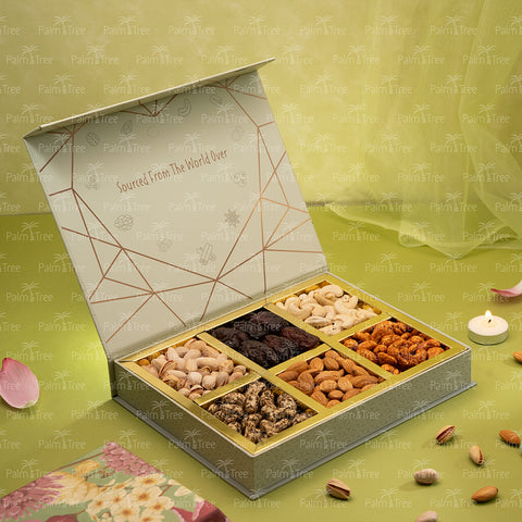 Palm Tree Diwali Celebration Gift Box | Premium Safawi Dates & Flavoured Cashew Dry Fruit Hamper