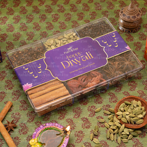 Palm Tree Diwali Celebration Gift Box | Premium Indian Spices Hamper – Cardamom, Pepper, Clove & More
