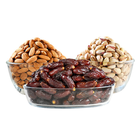 PALM TREE DATES AND NUTS COMBO - DATES, ALMONDS AND PISTACHIOS